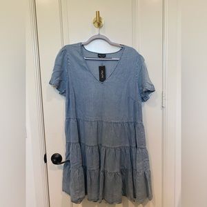 City Chic NWT sz 12 Light Denim Tier Dress Soft Lightweight
